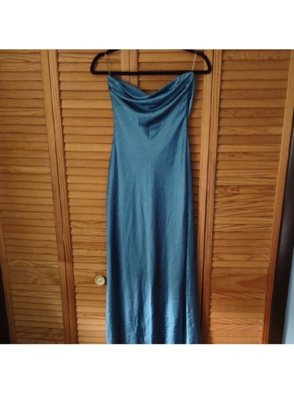 Showpo Satin Teal Blue Green Strapless Side Boning Cut Out Back Maxi Dress Size4